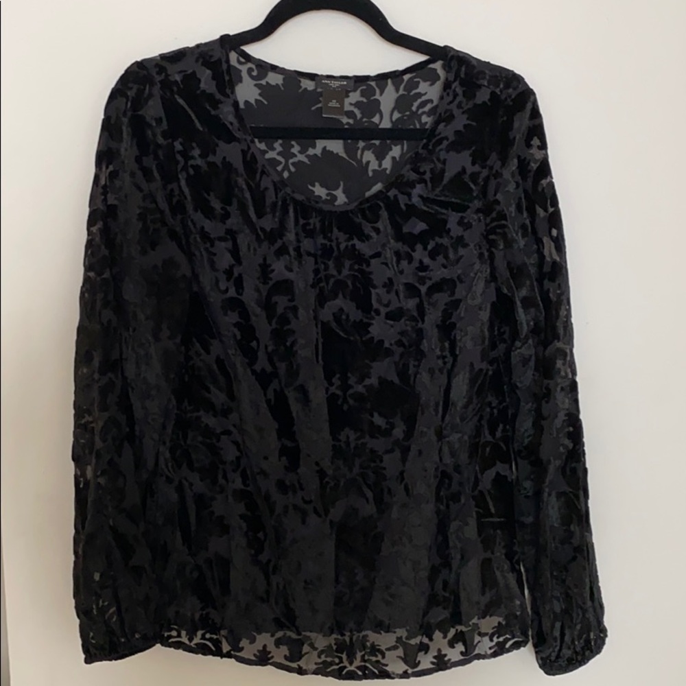 Ann Taylor Black Velvet Long Sleeve Top